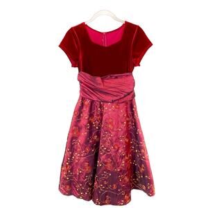 Party Dress Christmas Gown Flower Girl Red Velvet Satin Vintage Girl's sz M L
